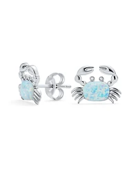 Bling Jewelry Nautical White Opal Crab Stud Earrings and Pendant Necklace Set Sterling Silver