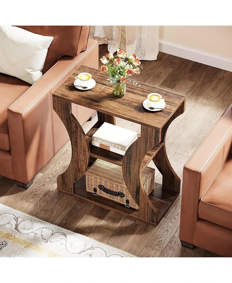 Tribesigns 24" Farmhouse End Table, 3-Tier Side Table with Storage Shelves, Industrial Wood Accent Table, Nightstand Bedside Table for Living Room, Be