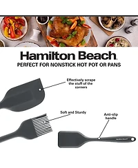 Hamilton Beach Silicone Baking 4pc Tool Set with Turner, Spoon, Spatula, Brush, Cooking Utensil Sets | Heat Resistant Silicone Spatula | Kitchen Utens