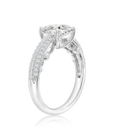 Suzy Levian New York Suzy Levian Sterling Silver Cushion Cut White Cubic Zirconia Pave Center Stone Ring