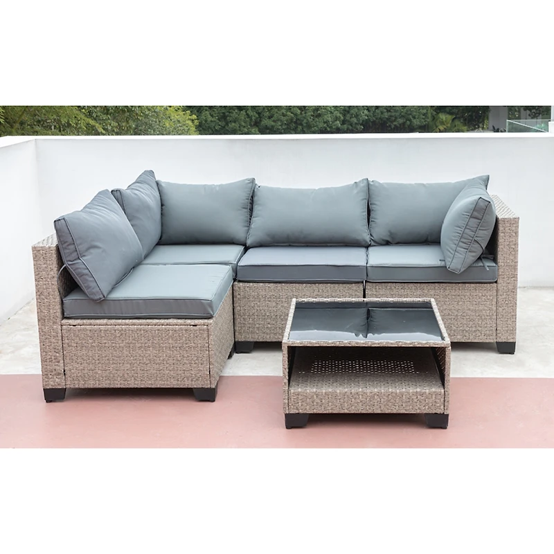 Streamdale 5-Piece Patio Sectional Sofa Set (Grey)