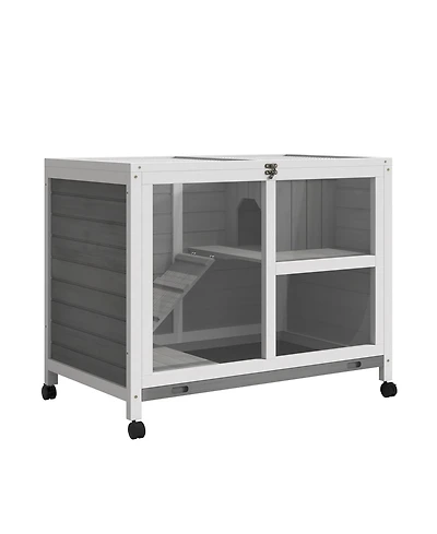 Streamdale Furniture Indoor Rabbit Hutch with Wheels, Desk and Side Table Sized, Wood Rabbit Cage, Waterproof Small Rabbit Cage, Gray