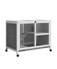 Streamdale Furniture Indoor Rabbit Hutch with Wheels, Desk and Side Table Sized, Wood Rabbit Cage, Waterproof Small Rabbit Cage, Gray