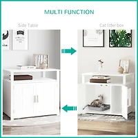 Wooden Cat Litter Box Enclosure Furniture with Adjustable Partition, Cat Washroom End Table with Open Shelf, White