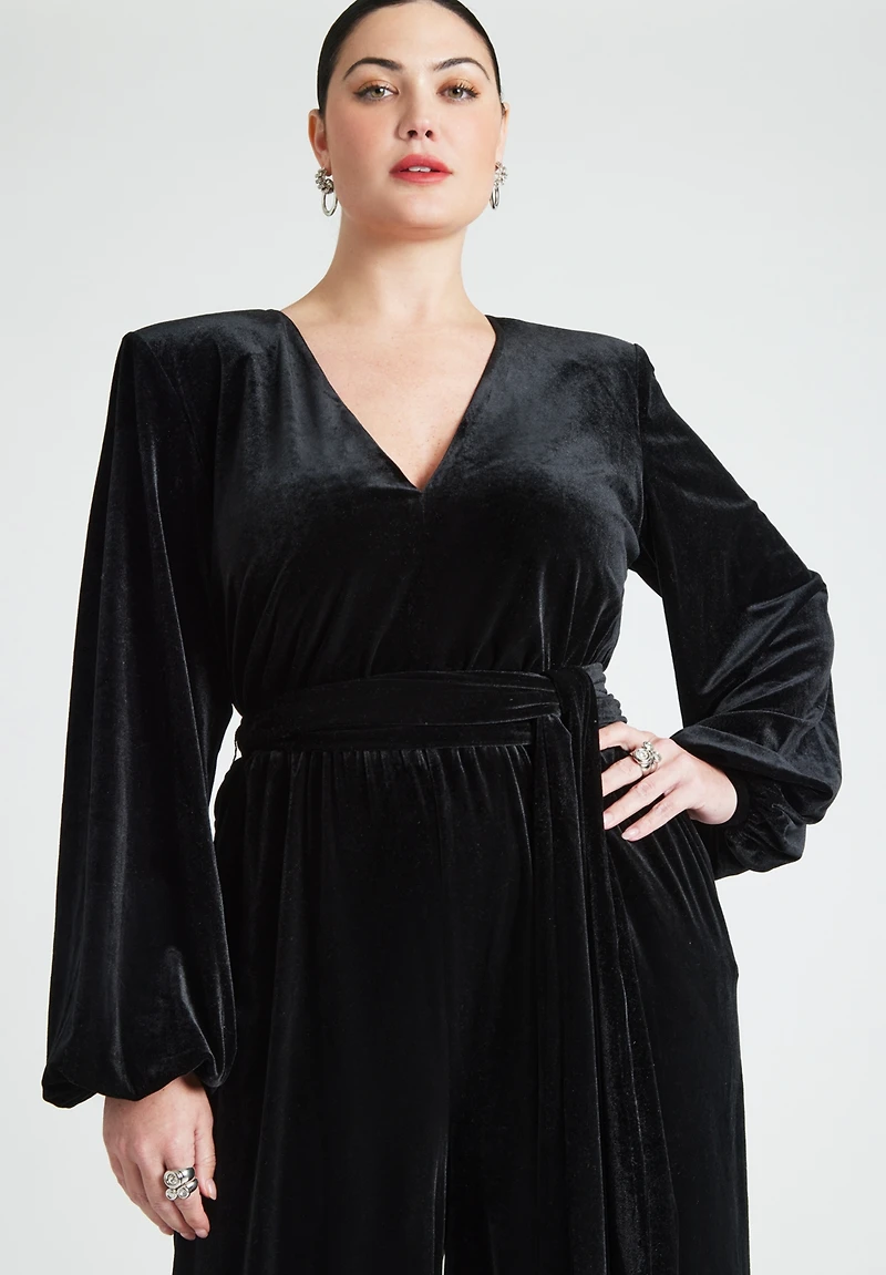 Eloquii Women's Plus Velvet Wide Leg Jumpsuit