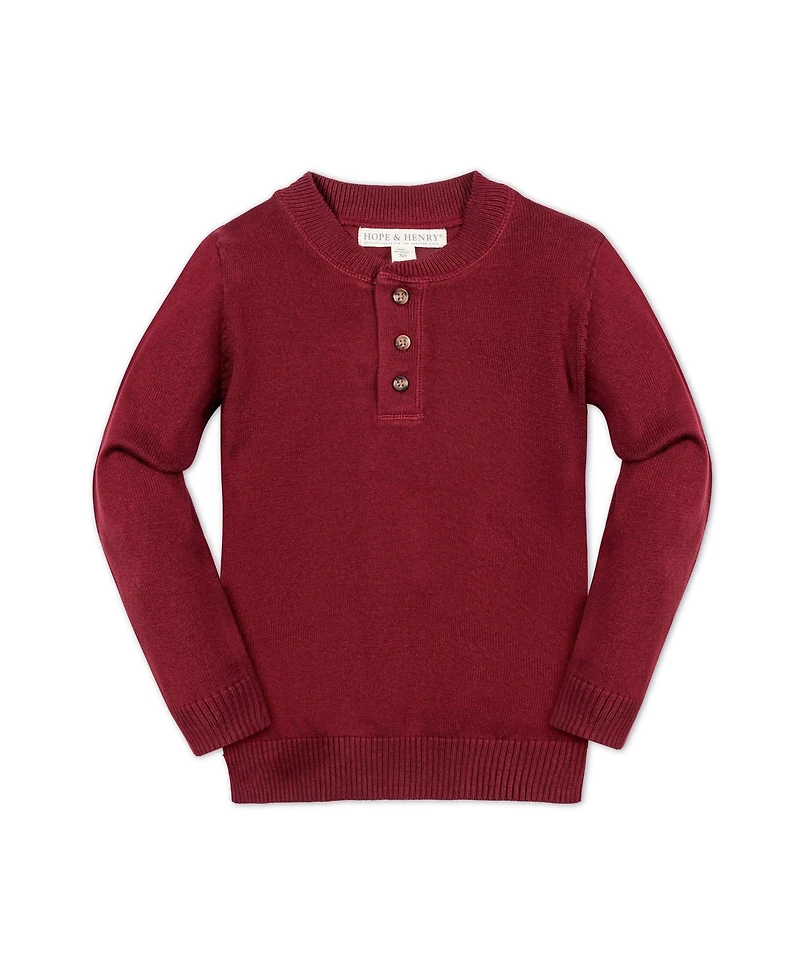 Hope & Henry Baby Boys Long Sleeve Henley Pullover Sweater with Elbow Patches