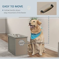 Raised Pet Feeding Storage Station with 2 Stainless Steel Bowls Base for Large Dogs and Other Large Pets, Gray