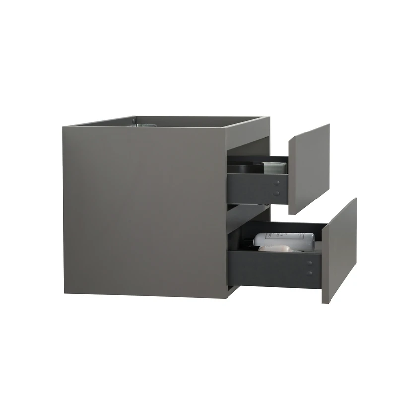 Wall mount cabinet Without basin, Gray color, With two drawers, Pre-assembled