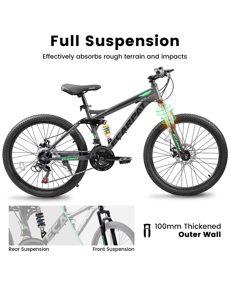 Streamdale Furniture Mountain Bike 24 Inch Wheels, 21-Speed Full Suspension Mens Womens Trail Commuter City Mountain Bike, High Carbon Steel Frame Dis