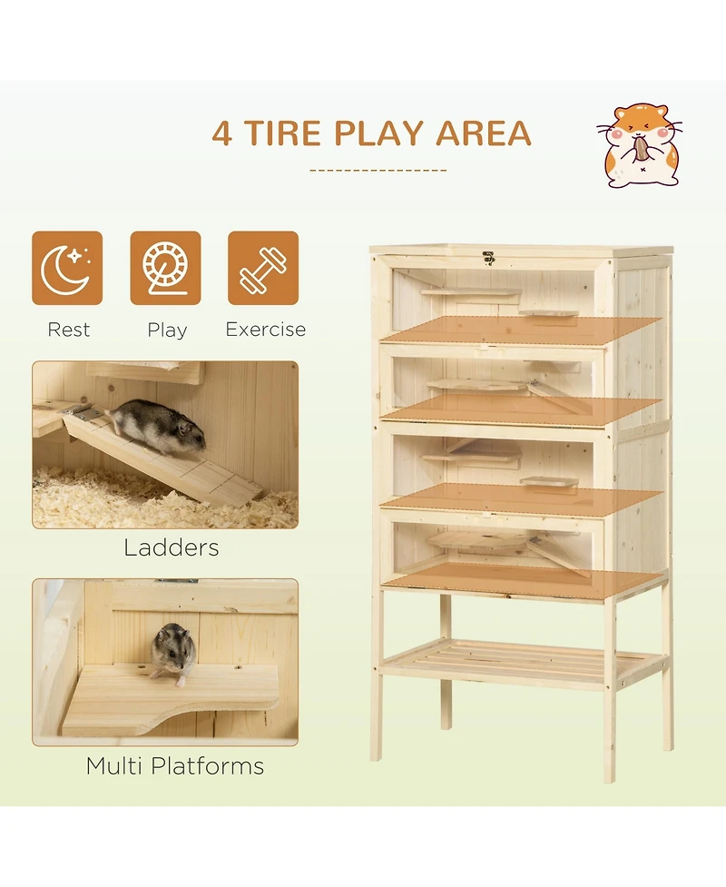 5-Tier Wooden Hamster Cage Mice Habitat Rat Habitat with Openable Top, Front Door and Storage Shelf