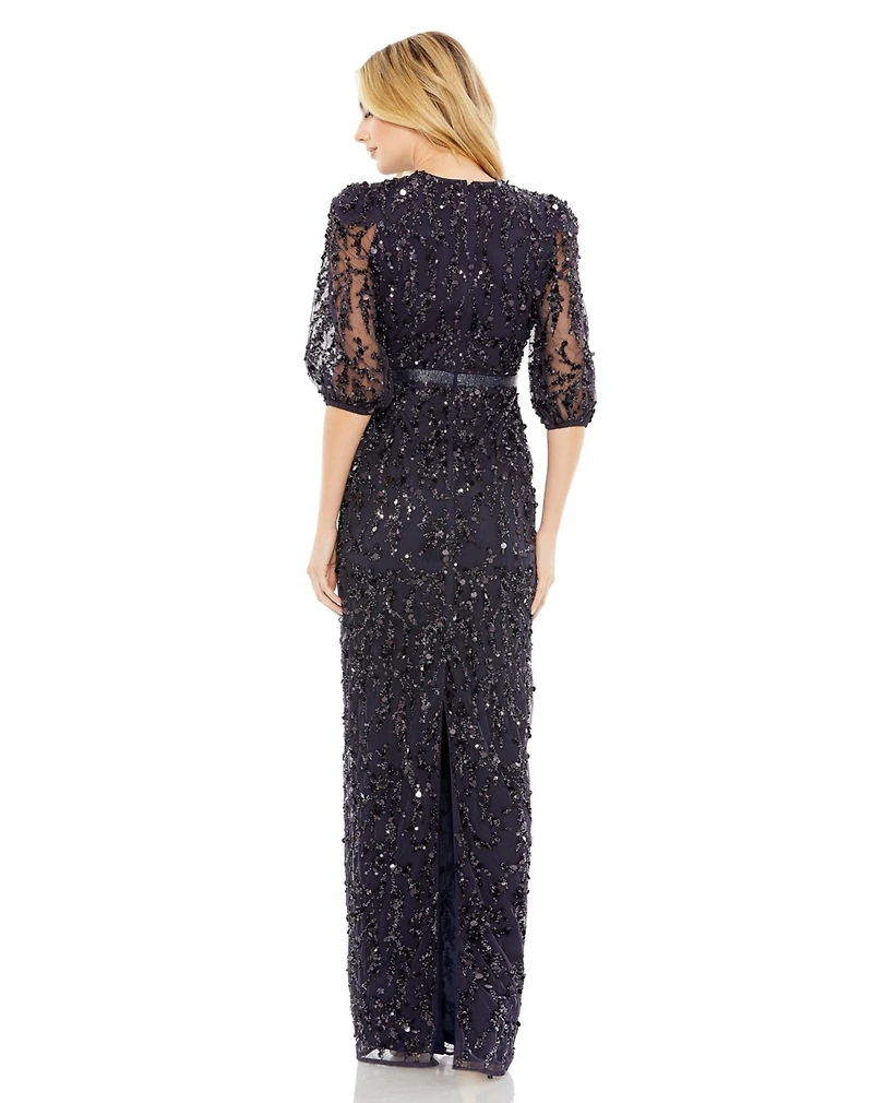 Women's Sequined Elbow Sleeve Gown
