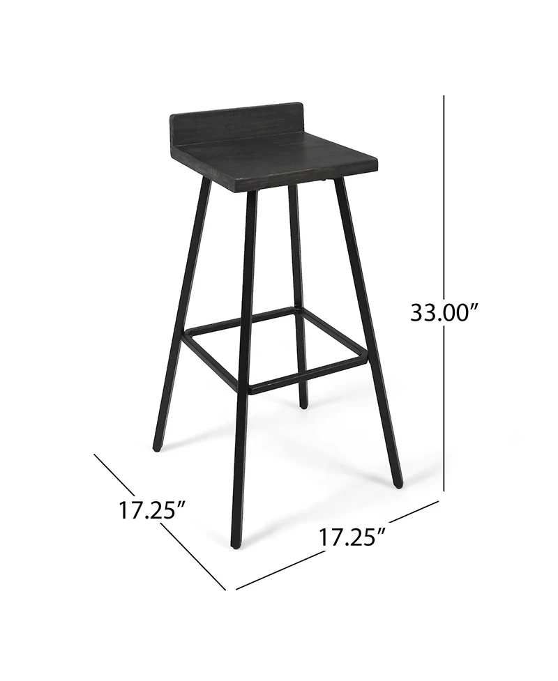 Bidwell Acacia Wood And Iron Bar Stools With Footrests