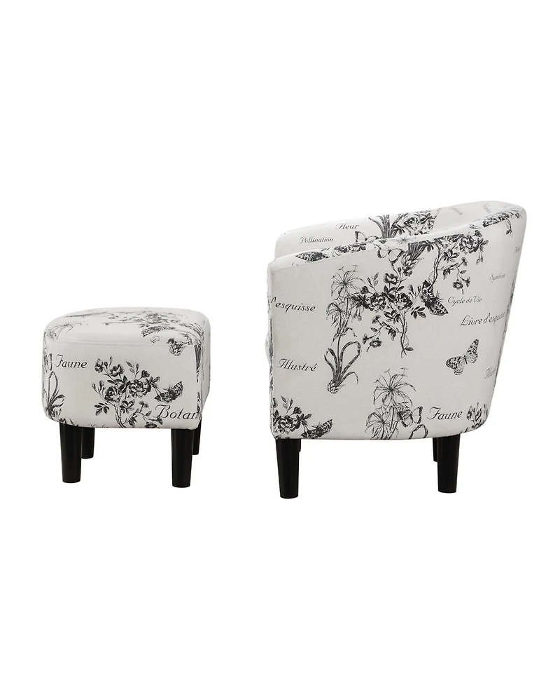 Convenience Concepts 26.25" Print Canvas Churchill Accent Chair with Ottoman