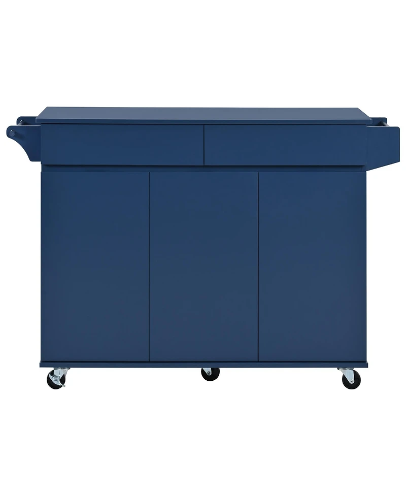 Streamdale Navy Blue Kitchen Island Cart with Drop Leaf, Spice Rack & Shelves