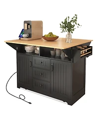 Streamdale Large Kitchen Island with Drop Leaf, Power Outlet, Storage