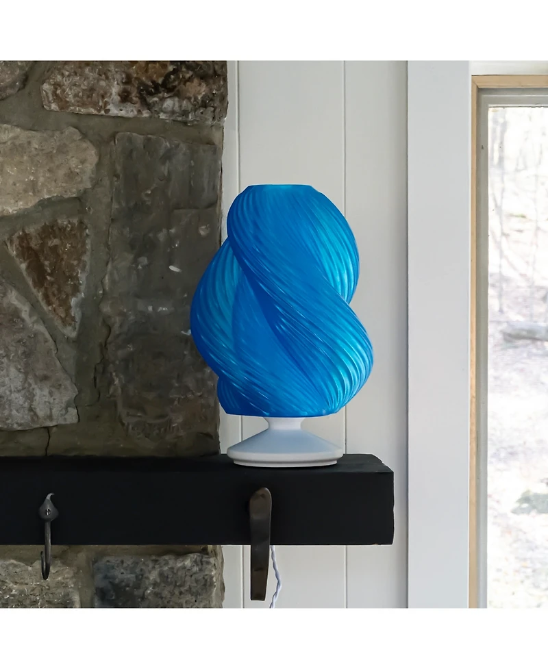 Jonathan Y Gema 13.5" Mid-Century Coastal Plant-Based Pla 3D Printed Dimmable Led Table Lamp, Clear Blue/White