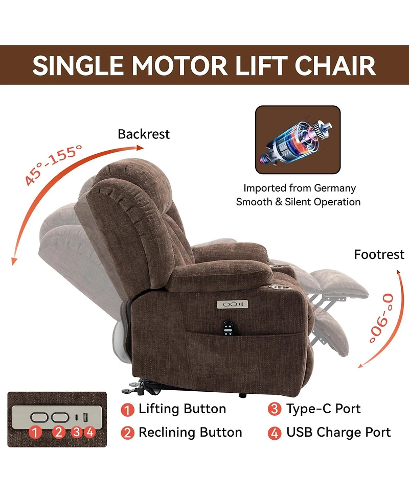 Streamdale Furniture Up to 350 Lbs Chenille Power Lift Recliner Chair, Heavy Duty Motion Mechanism with 8-Point Vibration Massage and Lumbar Heating,