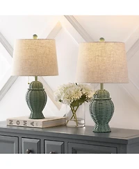 Jonathan Y Margie Wicker 20.5" Bohemian Rustic Iron Led Table Lamp, Green (Set of 2)