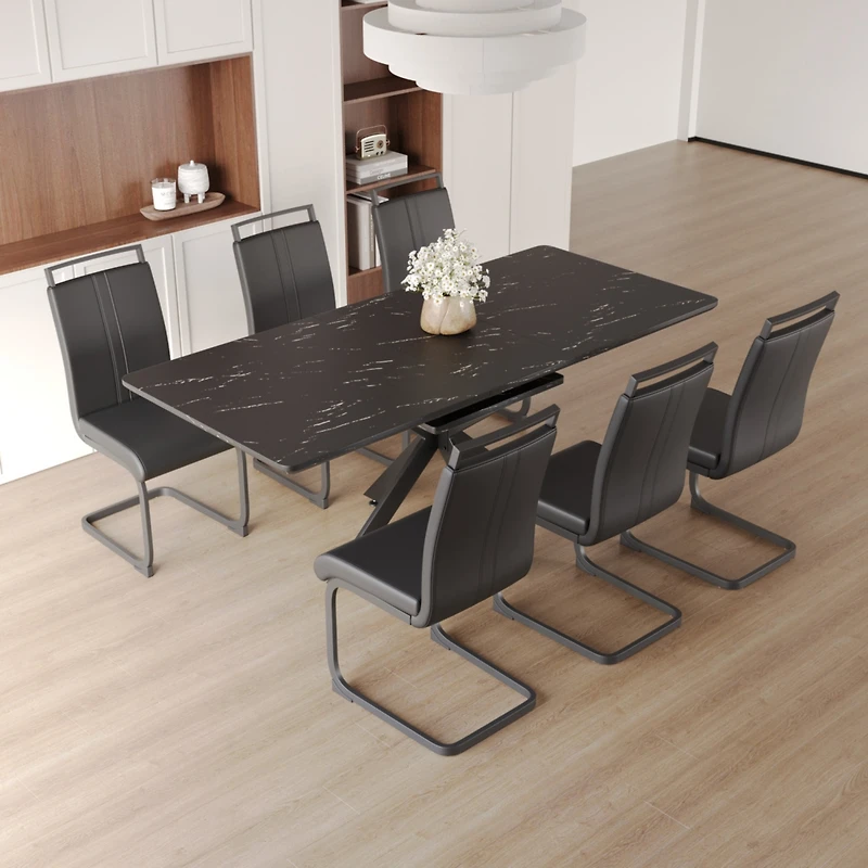 Streamdale Furniture Extendable Dining Table Table Set for 6-8 Person for Dining Room, C-shaped Tube Soft padded armless dining chairs and Very large