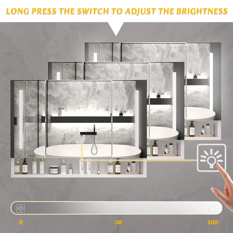 Streamdale Modern Bathroom Cabinet with Mirror, Led Lights, Storage