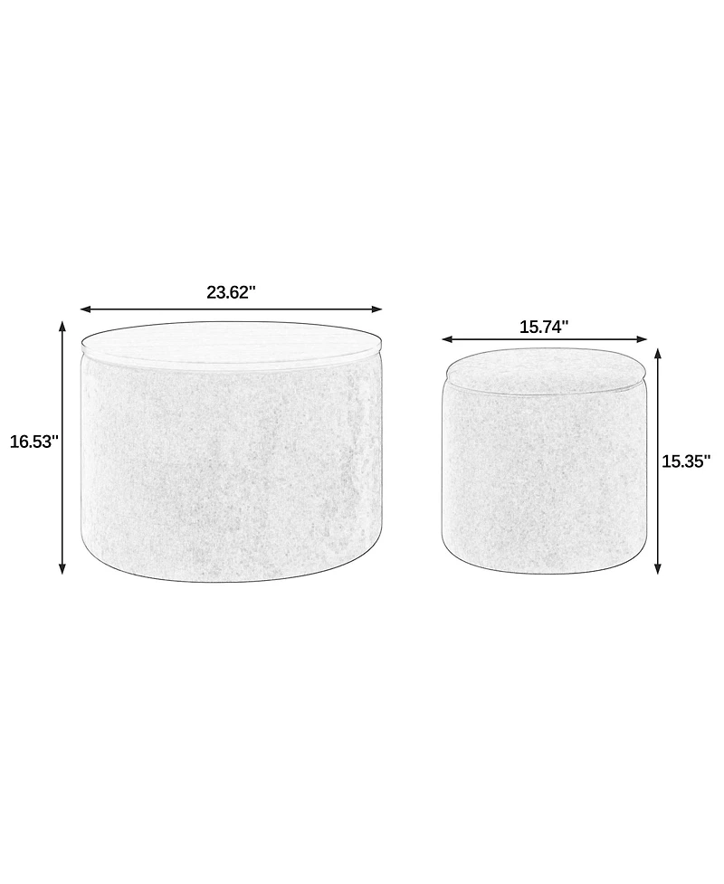 2-Piece Set Round Chenille Storage Ottoman, Equipped with a Drum Shaped Small Stool, Storage Space, and Mdf Made Desktop Panel (Dark Green23.62"