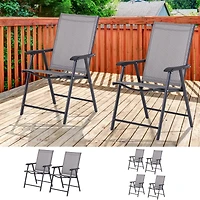 Set of 2 Patio Folding Chairs, Stackable Outdoor Sling Patio Dining Chairs with Armrests for Lawn, Camping, Dining, Beach, Metal Frame, No Assembly, G