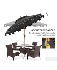 9' Patio Umbrella with Push Button Tilt and Crank, Double Top Ruffled Outdoor Market Table Umbrella with 8 Ribs, for Garden, Deck, Pool, Dark Gray