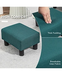 Ottoman Foot Rest, Small Foot Stool with Linen Fabric Upholstery and Plastic Legs, Cube Ottoman for Living Room, Green