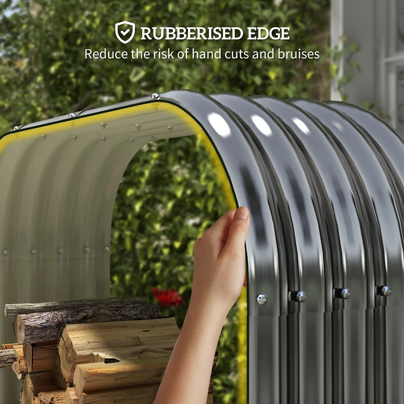 Galvanized Steel Wood Shed Firewood Storage Rack, 4.7' x 1.4' x 4.7' Log Holder Storage Shed with Rubberized Edge for Safety & Gloves for Easy Assembl