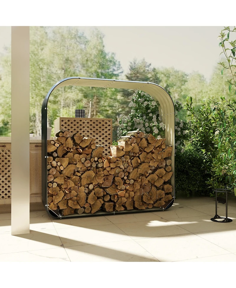 Galvanized Steel Wood Shed Firewood Storage Rack, 4.7' x 1.4' x 4.7' Log Holder Storage Shed with Rubberized Edge for Safety & Gloves for Easy Assembl