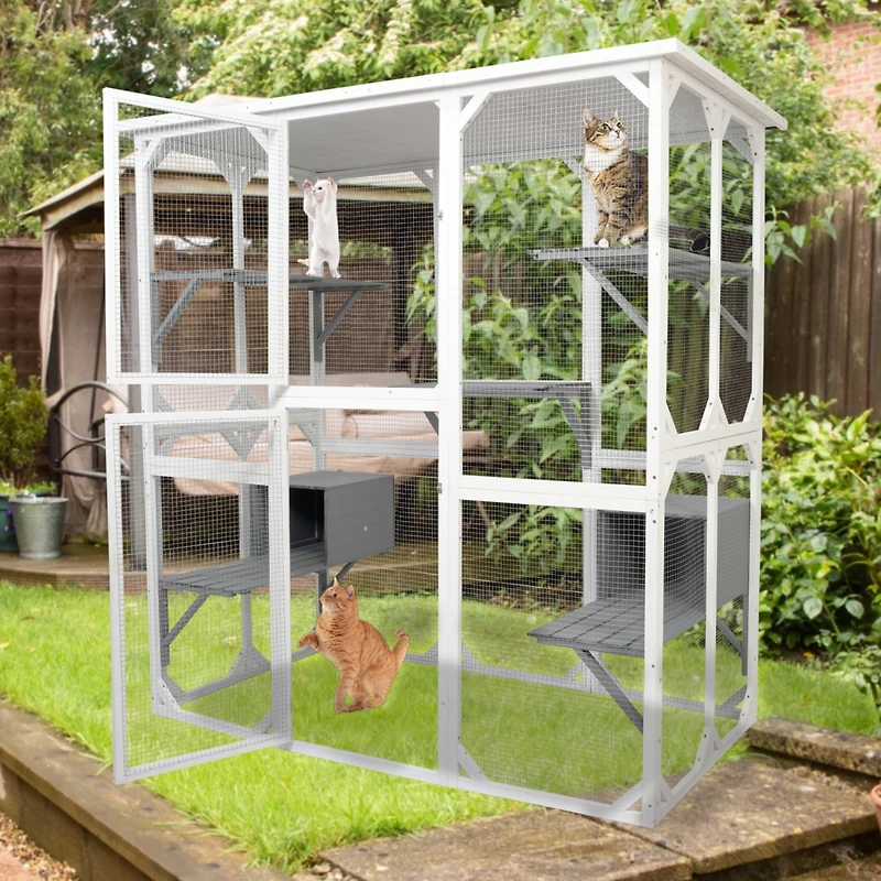 Streamdale Cat cage box lovely house cute pet play speace Wooden White Medium