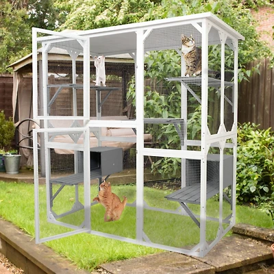 Streamdale Cat cage box lovely house cute pet play speace Wooden White Medium