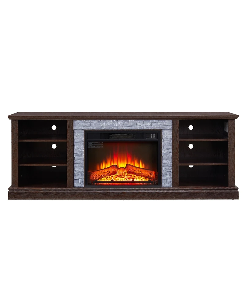 Streamdale Furniture Large Tv Desk Storage Rack with Faux Stacked Stone Surround, Media Console Table with Large Storage Cabinet, Modern Tv Media Stan