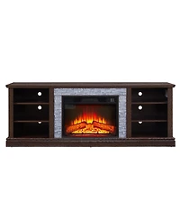 Streamdale Furniture Large Tv Desk Storage Rack with Faux Stacked Stone Surround, Media Console Table with Large Storage Cabinet, Modern Tv Media Stan