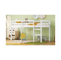 Simplie Fun Solid Wooden, Rubber Wooden Twin Loft Bed with Ladder, Bed Platform of Strengthened Slats, White