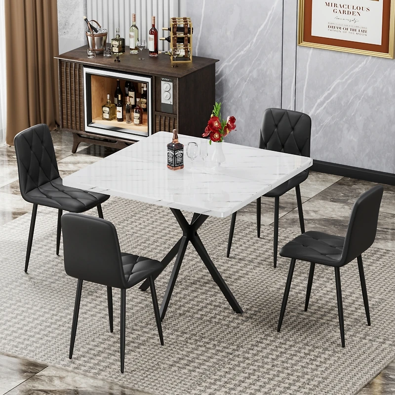 Streamdale Furniture Dining Chairs Set of 4, Modern Kitchen Dining Room Chairs, Pu Dining Chair Upholstered Cushion Seat and Sturdy Metal Legs