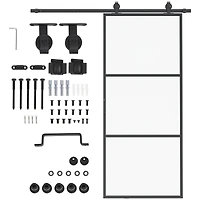 36" x 84" Sliding Door with Hardware Kit, Handle, & Track, Industrial Frosted Tempered Glass Door with Carbon Steel, Easy Installation