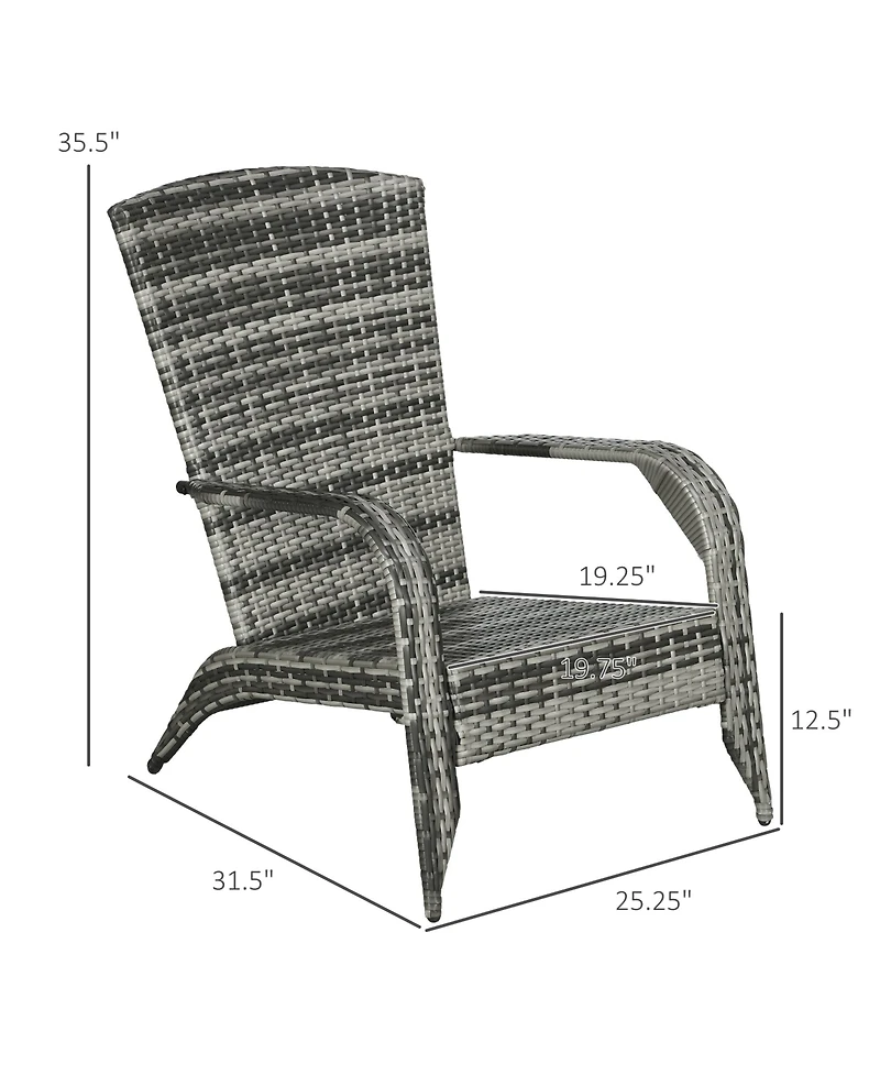 Patio Wicker Adirondack Chair, Outdoor All-Weather Rattan Fire Pit Chair w/ Soft Cushions, Tall Curved Backrest and Comfortable Armrests for Deck or G