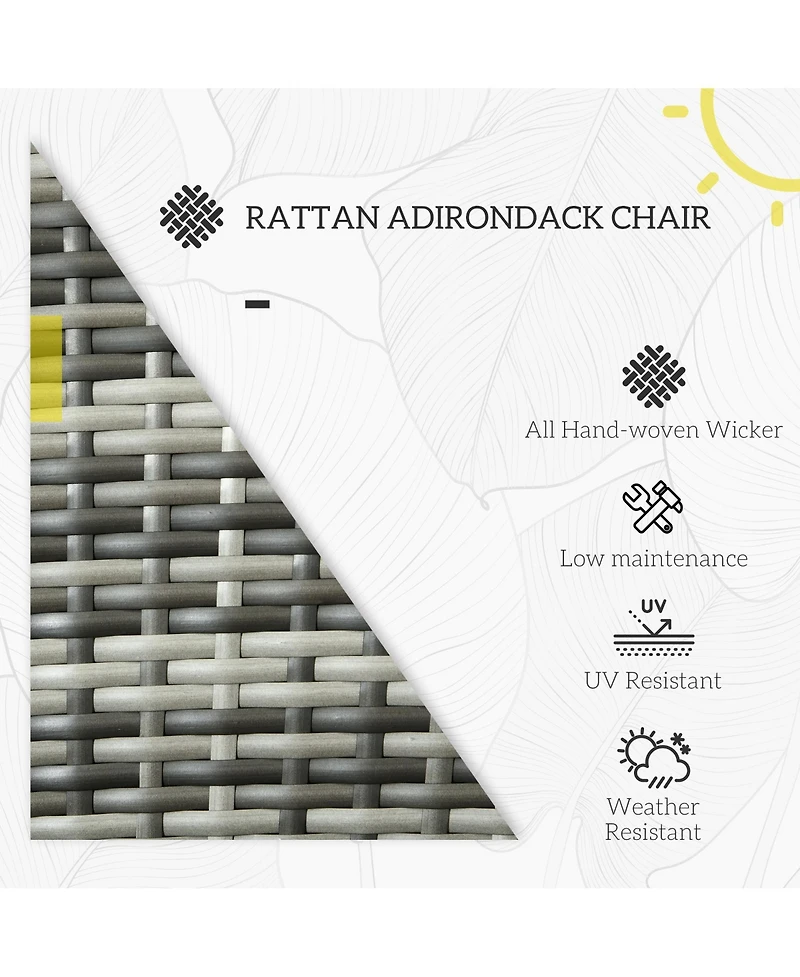 Patio Wicker Adirondack Chair, Outdoor All-Weather Rattan Fire Pit Chair w/ Soft Cushions, Tall Curved Backrest and Comfortable Armrests for Deck or G