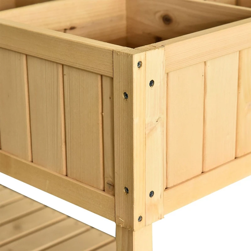 43x18x30in Raised Garden Bed with 8 Pockets and Shelf, Wooden Elevated Planter Box with Legs to Grow Herbs, Vegetables, and Flowers, Natural