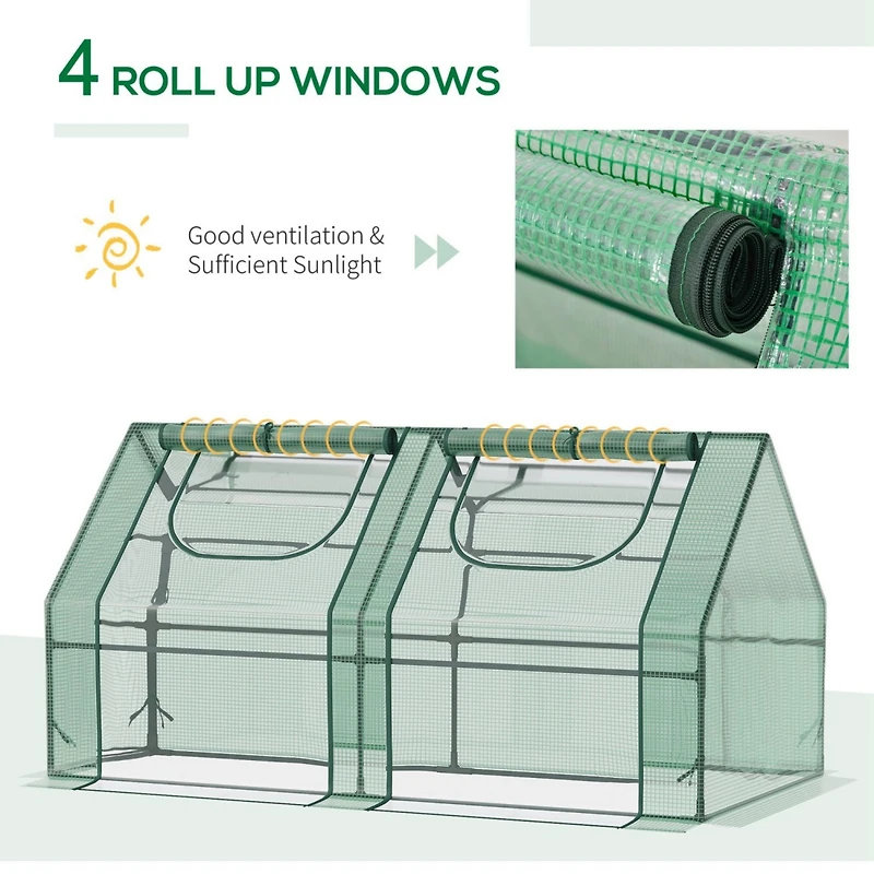 6' x 3' x 3' Portable Greenhouse, Garden Green House with 2 Pe/Plastic Covers, Steel Frame and 2 Roll Up Windows, Green