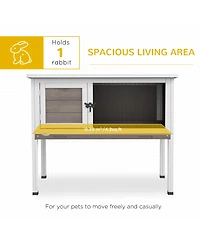 Streamdale Furniture Elevated Wooden Rabbit Hutch, Indoor/Outdoor Bunny Cage with Hinged Asphalt Roof and Removable Tray for Single, Dwarf, or Guinea