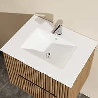 Goodyo 24" Wall-Mount Bathroom Vanity Cabinet with White Basin Sink Combo Floating, Walnut