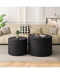 Streamdale Furniture Stylish and Minimalist Nesting Coffee Table Set with Honeycomb Design, Modern Round Coffee Table, Drum Circle Coffee Table for Li