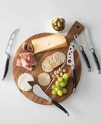 French Home Laguiole 6-Piece Artisan Cheese Knife Set and Round Wood Board