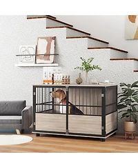 39.5" Dog Crate Furniture End Table, Wooden Dog Kennel Indoor Pet House with 3 Doors, for Small to Large Dogs