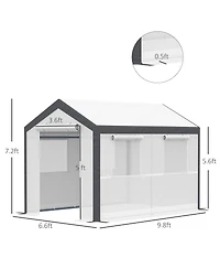 10' x 7' x 7' Walk-In Greenhouse, Outdoor Garden Warm Hot House with 4 Roll-up Windows, 2 Zippered Doors and Weather Cover, White
