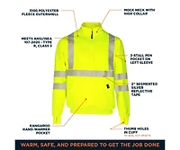 RefrigiWear Big & Tall HiVis Quarter-Zip Sweatshirt - High Visibility Safety Pullover with Reflective Tape