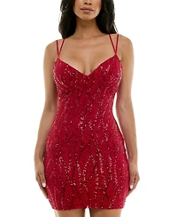 B Darlin Juniors' V-Neck Sleeveless Bodycon Sequin Dress