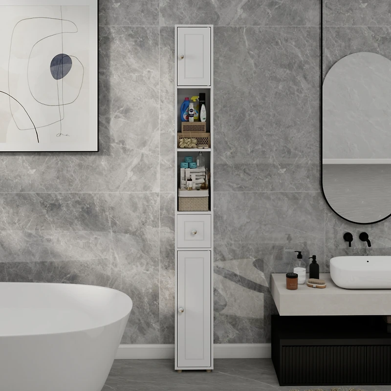 Streamdale 71" Slim Bathroom Cabinet with Drawer & Shelves-White